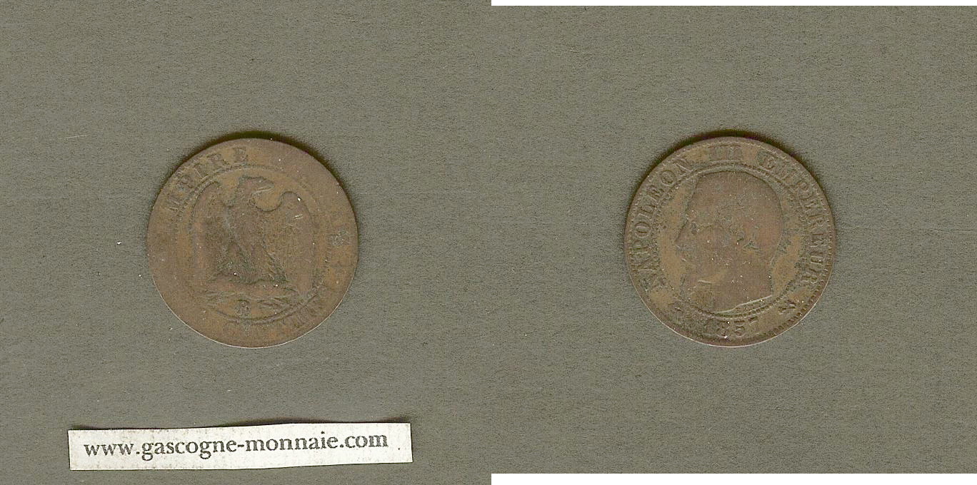 5 centimes Napoléon III 1857 B Rouen TB à TB-